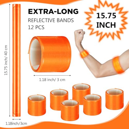 Halloscume Reflective Arm Bands 15.75 in Reflective Snap Bands Slap Bracelets High Visibility Safety Ankle Strips Gift for Night Walking Cycling Running Jogging Hiking - color: Orange