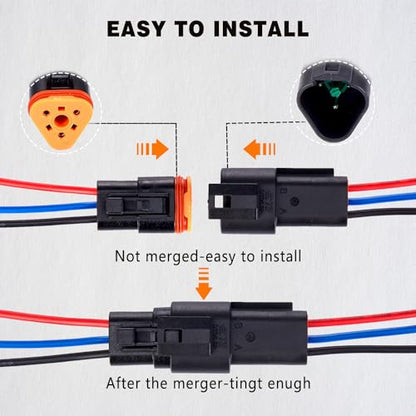 3 Pin Waterproof Connector,3 Wire Electrical Car Auto Connector,With 20CM 16AWG Long Male Female Plug Quick Disconnect Wire Connectors for Car Truck Motorcycle Marine Boat(5 Pairs Black) - size: DT 3P