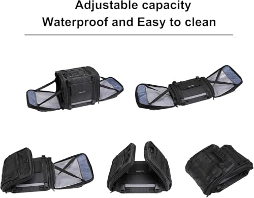 Motorcycle Tail Bag, 32-48L Waterproof Large Capacity Motorcycle Travel Luggage Bag, Rear Seat Bag with Rain Cover and Shoulder Strap, Black