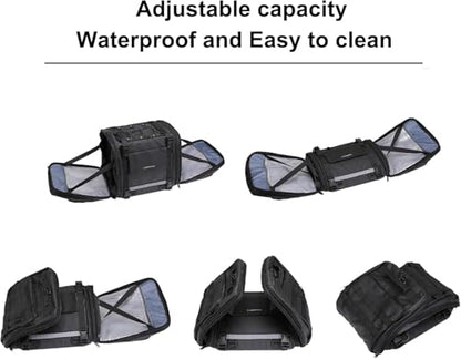 Motorcycle Tail Bag, 32-48L Waterproof Large Capacity Motorcycle Travel Luggage Bag, Rear Seat Bag with Rain Cover and Shoulder Strap, Black