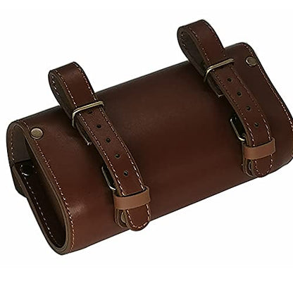 WUYAN Bike Handlebar Leather Bags Under Seat Retro Classical Mountain MTB Road Bike Leather Bag for Cell Phone， Saddle Tail Rear Pouch Seat Storage Cycling Case Carry Accessories - color: Red brown