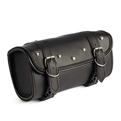 The Nekid Cow | Motorcycle Storage Bag Premium Synthetic Black Plain PVC Leather 2 Strap Closer Tool Bag Pouch for Saddle Bag Sissy Bars, Fork Handlebars or Windshield