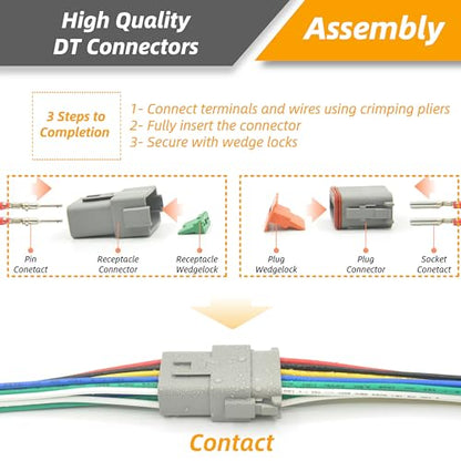 2 Sets 12 Pin DT Waterproof Connector Kit, Deutsch Automotive Electrical Butt, IP67 Waterproof Electrical Connectors Plug with 26 Pairs 16# Stamped Contacts for Car Truck Boat (12PIN 2SET) - size: 12PIN 2SET