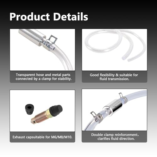 Brake Bleeder Hose- One Way Check Valve Tube Deflation Kit with with Nozzle Cap & Metal Clamp for Motorcycle Clutch (2pack)