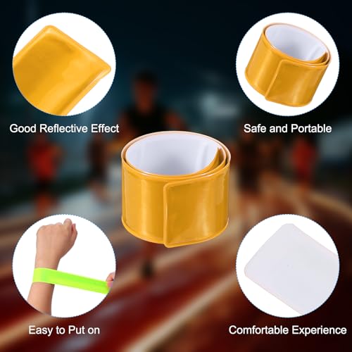 PATIKIL Reflective Slap Bands, Reflector Band Snap Bracelet Armbands High Visibility Safety Reflectors Wrist Strap Strips for Night Jogging Cycling Hiking - color: Gold
