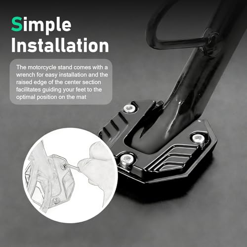 1PC Motorcycle Kickstand Pad, Alloy Anti-Slip Side Stand Extension Plate, Enlarged Bottom Anti-Sink Foot Support, Universal for Most Motorcycles (Black)