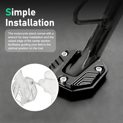 1PC Motorcycle Kickstand Pad, Alloy Anti-Slip Side Stand Extension Plate, Enlarged Bottom Anti-Sink Foot Support, Universal for Most Motorcycles (Black)