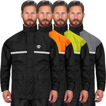 Waterproof Motorcycle Rain Suit, 2-Piece Reflective Gear, Lightweight Riding Jacket & Pants, Protective Raincoat with Hoodie - color: Black, size: XS- S