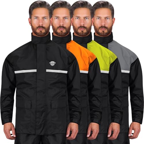Waterproof Motorcycle Rain Suit, 2-Piece Reflective Gear, Lightweight Riding Jacket & Pants, Protective Raincoat with Hoodie - color: Black, size: M-L