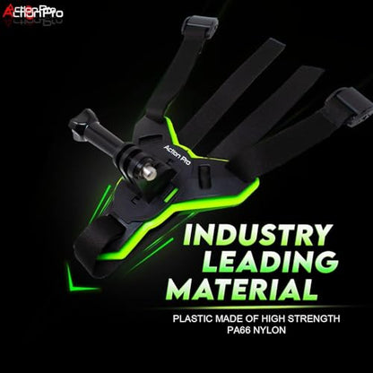 Action Pro Helmet Chin Mount Strap Compatible with All Smartphones GoPro Hero 12 11 10 9 8 7 6 5 4 SJCAM and All Action Cameras (Green) - color: Green