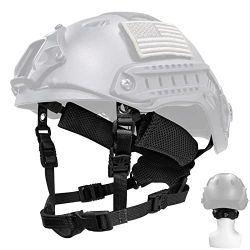 Tactical Helmet Chin Strap Adjustable Dial 4 Points Suspension System with Bolts and Screws for Tactical Fast MICH Bump Helmet Accessory - color: Black