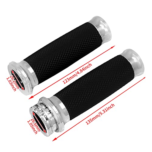 Motorcycle 1" Hand Grips Handlebar Grips Cable Throttle Fit for Harley Touring Street Glide Road King Road Glide Electra Glide Dyna Softail - color: #5 Chrome