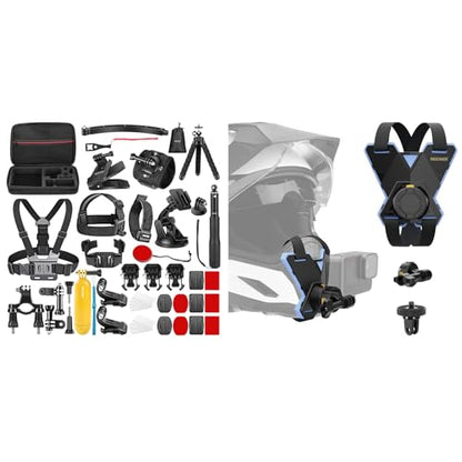 NEEWER 50 in 1 Action Camera Accessories Kit & Motorcycle Helmet Chin Strap Mount Kit, Compatible with GoPro Hero DJI OSMO Insta360 SJCAM DBPOWER AKASO VicTsing APEMAN WiMiUS QUMOX Lightdow Campark