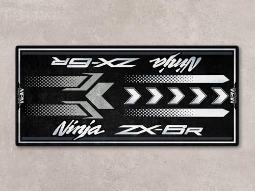 MPM Motorcycle Mat for ZX-6R Washable Non - Slip Oil & Water Resistant Parking Pitmat for Garage, Showroom, Workshop Use | Metallic Flat Spark Black - Ebony - Size 2: 102 x 47/260 x 120 cm