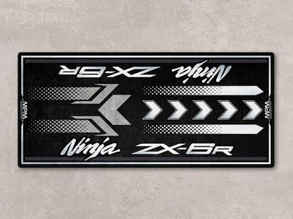 MPM Motorcycle Mat for ZX-6R Washable Non - Slip Oil & Water Resistant Parking Pitmat for Garage, Showroom, Workshop Use | Metallic Flat Spark Black - Ebony - Size 2: 102 x 47/260 x 120 cm