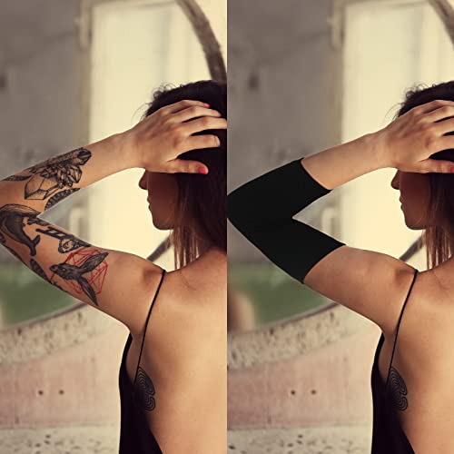 Vicenpal 2 Pairs Tattoo Cover up Sleeve Forearm Arm Sleeves for Women Men Compression Tattoo Upper Arm Cover(Black) - color: Black