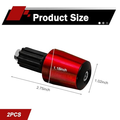 2 PCS Motorcycle Handlebar End Caps, Aluminum Alloy 7/8" 22mm Bar End Plugs, Wear-resistant Handlebar Plugs, Universal for Most Motorcycles, Scooters, Dirt Bikes (Red) - color: Red