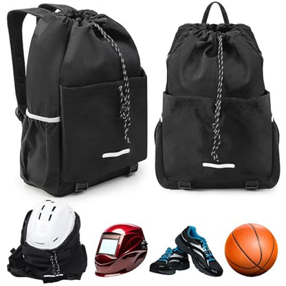 Aliceset Helmet Backpacks Welding, Waterproof Motorcycle Helmet Bag with Drawstring, Adjustable Shoulder Straps Pocket, Nylon, Large Capacity, Gift for Electrician Welder School Students(Black) - color: Black