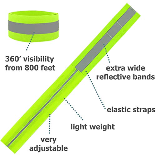 Reflective Bands for Night Walking Reflective Arm Bands for Runners Reflective Wristbands Reflective Ankle Bands Cycling Reflective Running Gear Bike Pant Leg Strap Bicycle Pants Clips - color: Green - 2 Bands