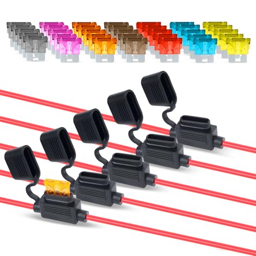 Pack of 5 Inline Fuse Holder 16AWG 1FT – Heavy Duty Automotive Blade Fuse Holder 2A/3A/5A/7.5A/10A/15A/20A Ideal for Car, Marine, Solar, and RV Applications (35 Fuses in Set) - size: 16AWG (5 Pcs)