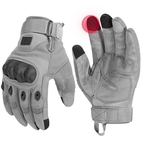 KEMIMOTO Tactical Gloves for Men, Touchscreen Motorcycle Gloves with Hard Shell & Palm Padding for Sports Motorcycle Cycling Tactical Airsoft Paintball Hunting Hiking Camping Climbing - color: Gray, Microfiber Protection, size: Medium