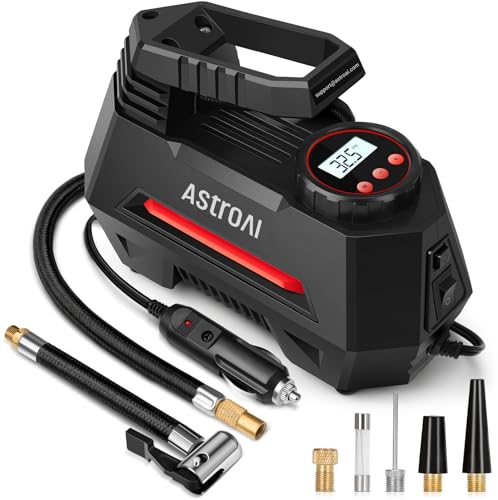 AstroAI AIRUN H Tire Inflator Portable Air Compressor Air Pump for Car Tires - Car Accessories, 9.8Ft Cord-12V DC-Powered Auto Pump with Digital Pressure Gauge, LED Light for Bicycle, Balloons, Red - color: Red, size: Large