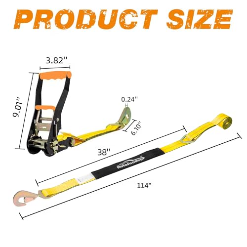 Heavy Duty Adjustable Car Tie Down Kit with Snap Hooks -Break Strength 10,000 lbs-Working Load 3333 lbs-2 Inch x 114 Inch - 4 Pack Axle Tie Down Straps (Yellow) - color: Classic Yellow