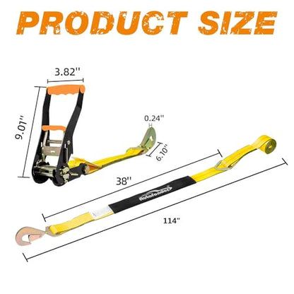 Heavy Duty Adjustable Car Tie Down Kit with Snap Hooks -Break Strength 10,000 lbs-Working Load 3333 lbs-2 Inch x 114 Inch - 4 Pack Axle Tie Down Straps (Yellow) - color: Classic Yellow