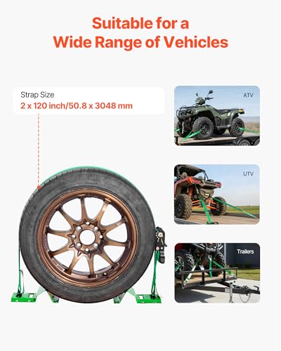 VEVOR Wheel Chock Tie-Down Kit, Chock-Style Trailer Strap, Car Kit with Buckle, Break Strength 4380 lbs & Working Load 1460 lbs Motorcycle Tie-Down System E-Hooks for ATVs, UTVs - style: Chock-Style with 4 sets