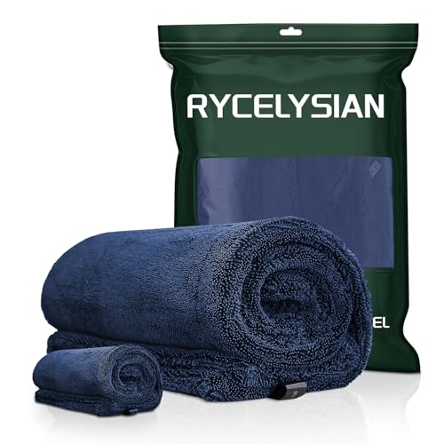 2-Pack 24" x 36" 11.8" x 11.8" Twisted-Loop Car Drying Towel 1500GSM Microfiber Cleaning Cloth for Car Trucks Motorcycles Streak Free Lint Free Ultra Absorbent Washing Cloth for Kitchen Window (Blue)