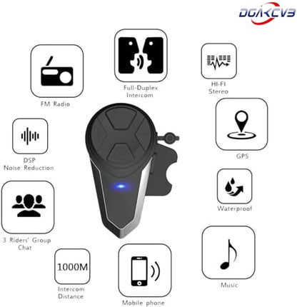 Motorcycle Bluetooth Headset, BT-S3 Bluetooth 5.0 Helmet Intercom Headset up to 3 Riders 1000M Helmet Communication System for Ski/ATV/Dirt Bike/Racing/Climbing(Single) - size: BT-S3 Single Pack