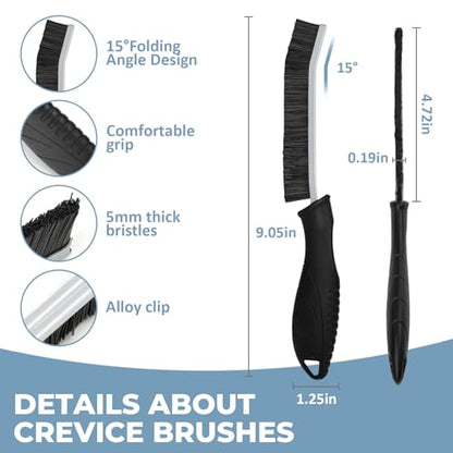 TQRR 3Pcs Cleaning Brush- Includes 1 Soft Bristle Cleaning Brush, 2 Hard Crevice Brush, Bathroom Cleaning Brush, Multifuntianal Grout Brush, Cleaning Tools for Auto Vent Wheel Kitchen House (Black) - color: Black