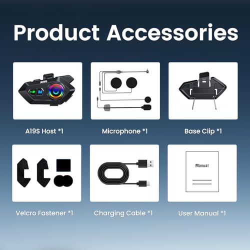 Motorcycle Helmet Bluetooth Headset, Bluetooth 5.4 Intercom for 2 Riders up to 1000m, IPX7 Waterproof, HD Speakers for Harley, Dirt Bike, ATV, & Snowmobile Helmet Communication System