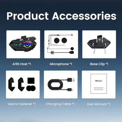 Motorcycle Helmet Bluetooth Headset, Bluetooth 5.4 Intercom for 2 Riders up to 1000m, IPX7 Waterproof, HD Speakers for Harley, Dirt Bike, ATV, & Snowmobile Helmet Communication System