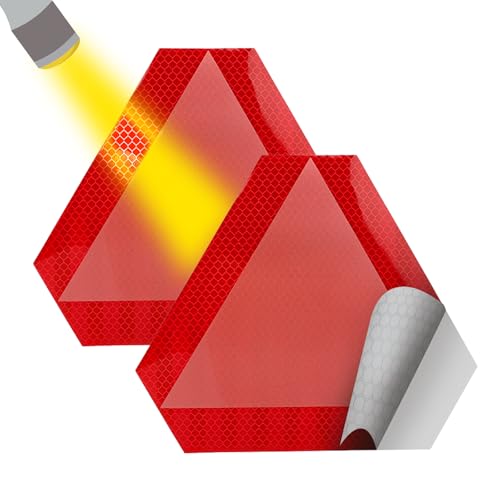 2pcs Slow Moving Vehicle Sign, 7" x 8" Diamond Grade Reflective SMV Triangle Sticker Decals, High Visibility Safety Caution Warning Vehicle Reflector Tape for Tractor UTV Golf Cart Accessories (Red)