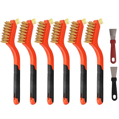 12 Pieces Brass Brush Set, Brass bristles for Cleaning Welding Slag and Rust,Scratch Brush with Mini Head & Hanging Hole for Everyday Cleaning - color: Brass
