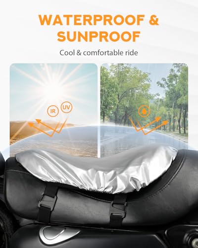 PBYMT Universal Motorcycle Gel Seat Pad, Motorcycle Seat Cushion with Sunshade Cover, Large 3D-Honeycomb Structure TPE Shock Absorption and Breathable for Long Rides