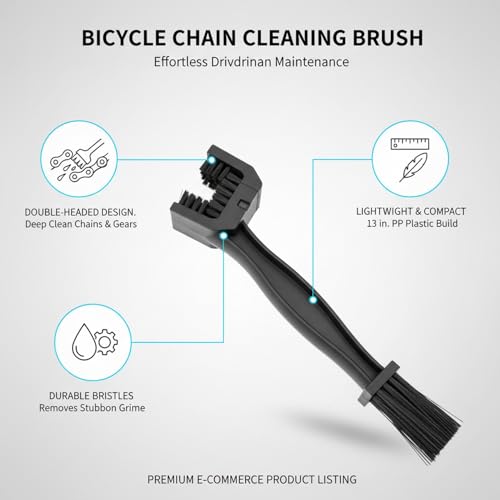 Bicycle Chain Cleaning Brush, Double-Headed Drivetrain Scrubber for Bike and Motorcycle Maintenance, PP Plastic Tool for Grease and Grime Removal (1 PC) - color: Black