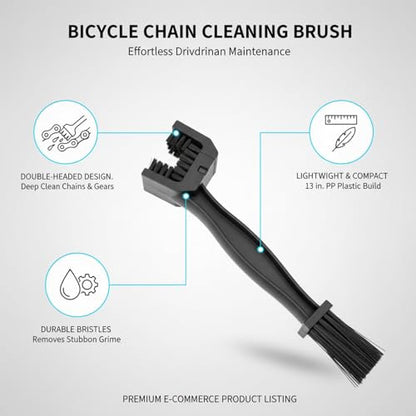 Bicycle Chain Cleaning Brush, Double-Headed Drivetrain Scrubber for Bike and Motorcycle Maintenance, PP Plastic Tool for Grease and Grime Removal (1 PC) - color: Black