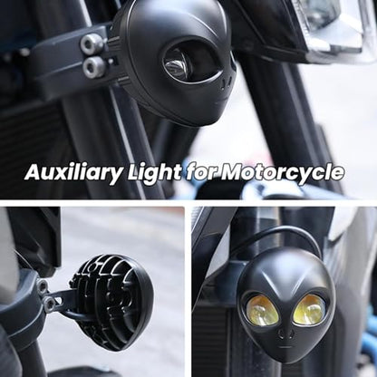 1PCS Alien-Style Motorcycle Auxiliary Lights, Motorcycle Healights Driving Light with High/Low Beam Mode, 30W DC12V-90V, ATV Led Lights, Led Spot Light for Truck ATV UTV Dirtbike Ebike - style: 1PCS High Beam-White&Low Beam-White