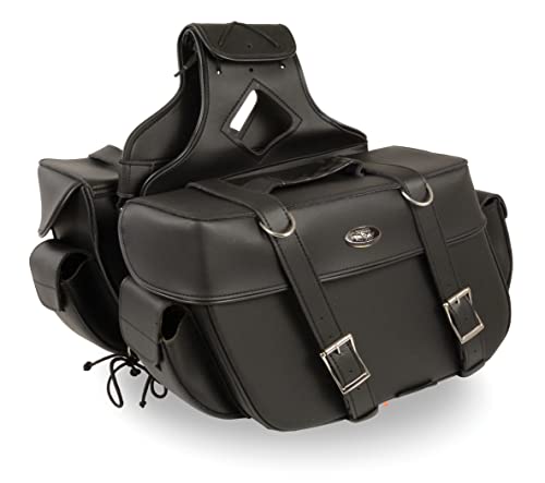 Milwaukee Leather Black Large Zip-Off PVC Throw Over Riveted or Plain Large Motorcycle Saddle Bag (SH57401ZB) - style: Sh57401zb