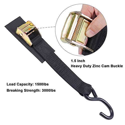 Ayaport Cam Buckle Tie Down Straps 8 feet 3000lbs Break Strength Securing Straps with S Hooks for Motorcycle, Kayak, Car, Truck, Dirt Bike - size: Cam Buckle-1.5"x8\' black