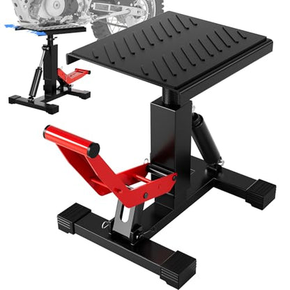 JFG RACING Motorcycle Dirt Bike Stand 1000Lbs Capacity Lift Jack Hoist Table Height Adjustable Lifting Stand Ideal for Dirt Pit Bike Repair&Maintainance,Dirt Bike Accessories - color: red