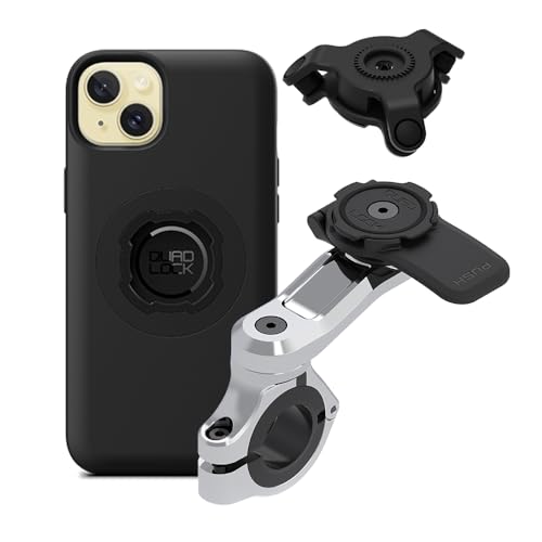 Quad Lock Motorcycle Handlebar Phone Mount PRO Chrome with Vibration Dampener and MAG Phone Case for iPhone 15 Plus - size: iPhone 15 Plus