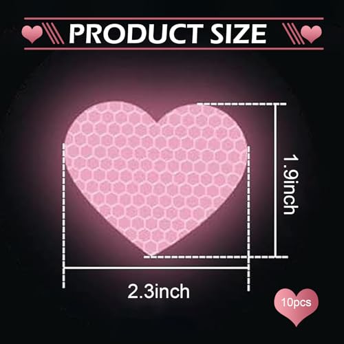 10 PCS Bling Heart Bumper Decals, High Intensity Reflective Sticker for Safety Sign, Waterproof Vinyl Bumper Decals for Cars, Universal for Car Motorcycle Truck (Pink)