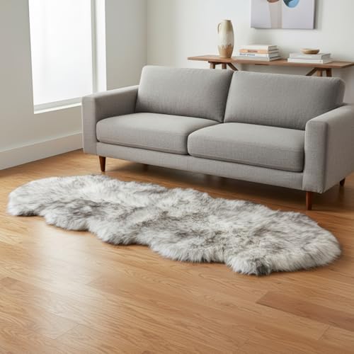 Premium Genuine Sheepskin Rug 2' x 6' Long Fur Soft & Natural Bedside Area Rug, Wolf Tip Brown, Double Pelt - color: Wolf Tipped, size: 2' x 6' (Natural)