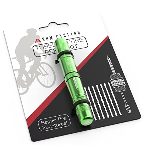 KOM Cycling Tubeless Tire Repair Kit for Bikes 8 Colors! Fixes Mountain Bike and Road Bicycle Tire Punctures - color: Green
