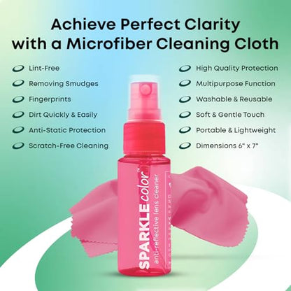 Sparkle Anti-Reflective Safe Lens Cleaner Spray Kit - (2) 1oz Glasses Cleaner Bottle & (2) Microfiber Cloth for Eyeglasses, Sunglasses, Lenses, Screens and Camera Cleaning Kit (4 Piece Set) - style: Pink | 2x1oz Lens Spray + 2 Microfiber Cloths