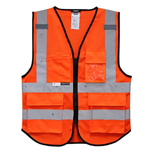 Salzmann Mesh Safety Vest | Hi Vis Reflective Vest | US ANSI/ISEA 107 | Made with 3M Reflective Material | Breathable Mesh High Visibility Work Vest | Yellow, Orange, Red, Blue - 5 Sizes - color: Orange Mesh, size: Small-Medium