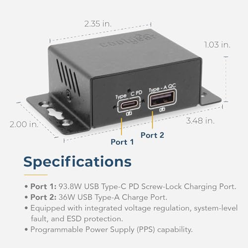 Coolgear ChargeIT! Mini 99W Dual Port USB Charger | USB-C PD 3.0, USB-A QC 3.0 & PPS | UL & IEC Compliant - style: 99.0 Watts